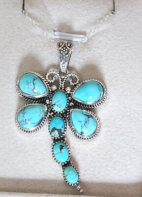Elegant Turquoise Dragonfly in Solid Sterling Silver Artisan Crafted 9.75 ctw
