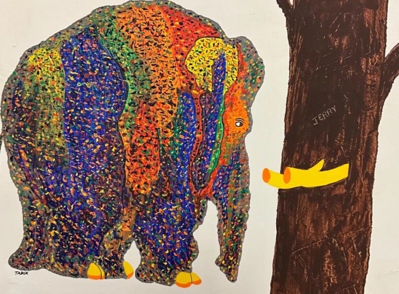 UNSTRETCHED Elephant modern, abstract oil on canvas 36 x 48”