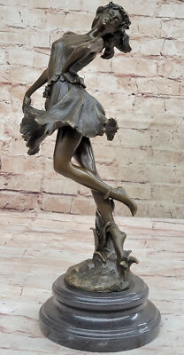 Art Deco Bronze Dancer, Signed Cesaro Artwork  on Marble base Sculpture Figurine