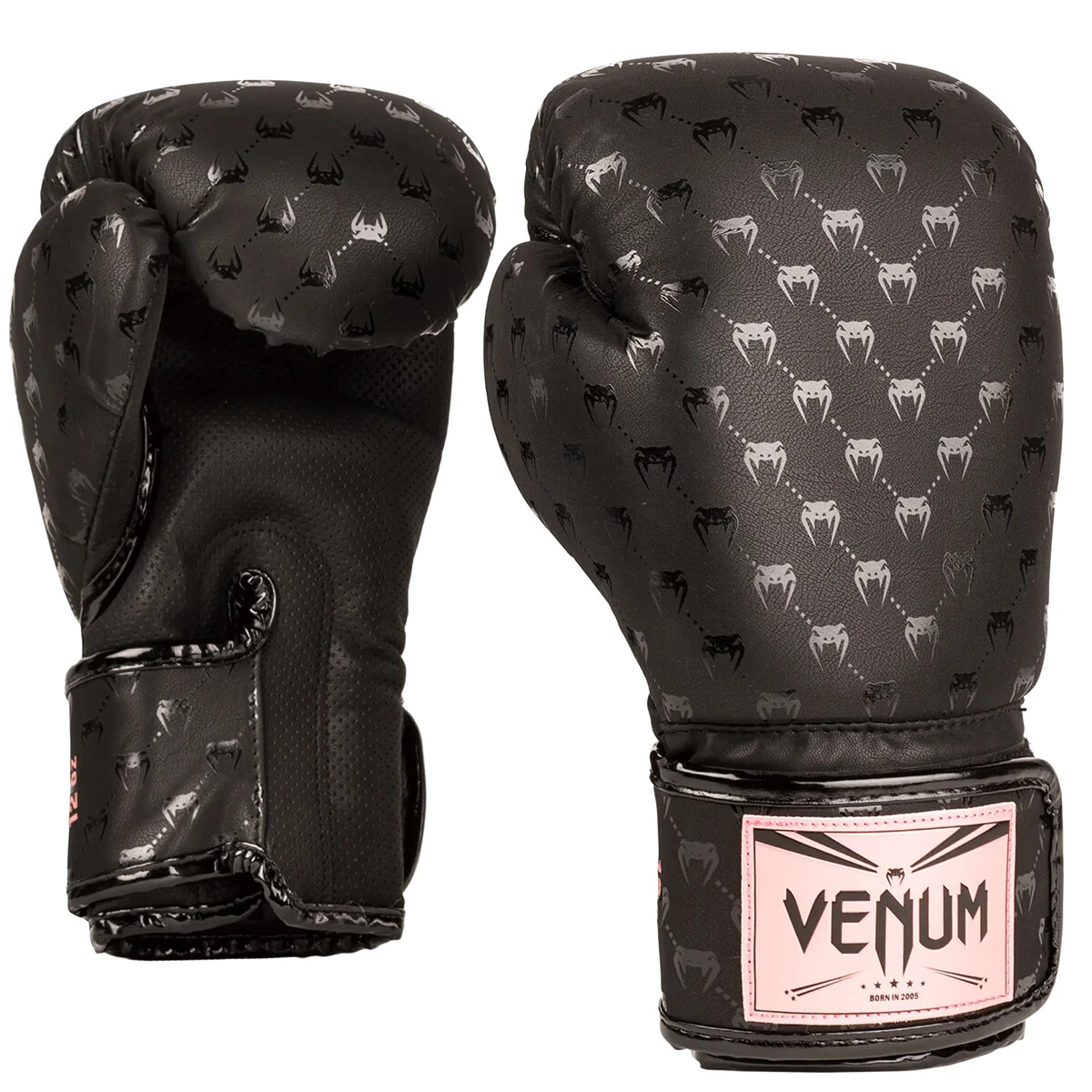 Venum Impact Monogram Hook and Loop Boxing Gloves - Black/Pink/Gold