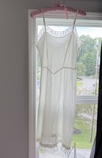 Vintage Nightgown Slip Dress White With Embroidered Flowers M