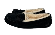 UGG Ansley Moccasin Slippers Womens 6 Black Suede Sheepskin Lined Comfort