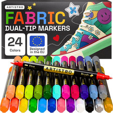 ARTISTRO 24 Fabric Markers Dual Tip Permanent Pens for Clothes Textile
