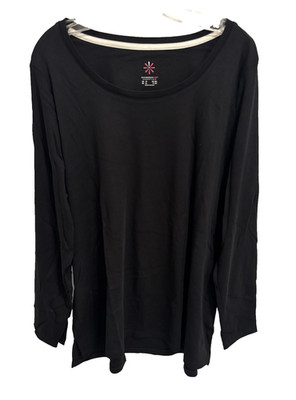 New Isaac Mizrahi Live Essentials Top Sz 1X Long Sleeves Black Round Neck