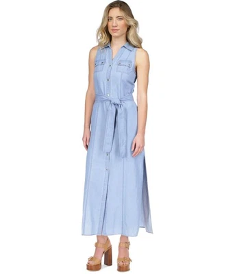 Michael Kors sin Mangas para Mujer Maxi Camisa Vestido, Azul Cielo, Petite, Pm - Imagen 1 de 2