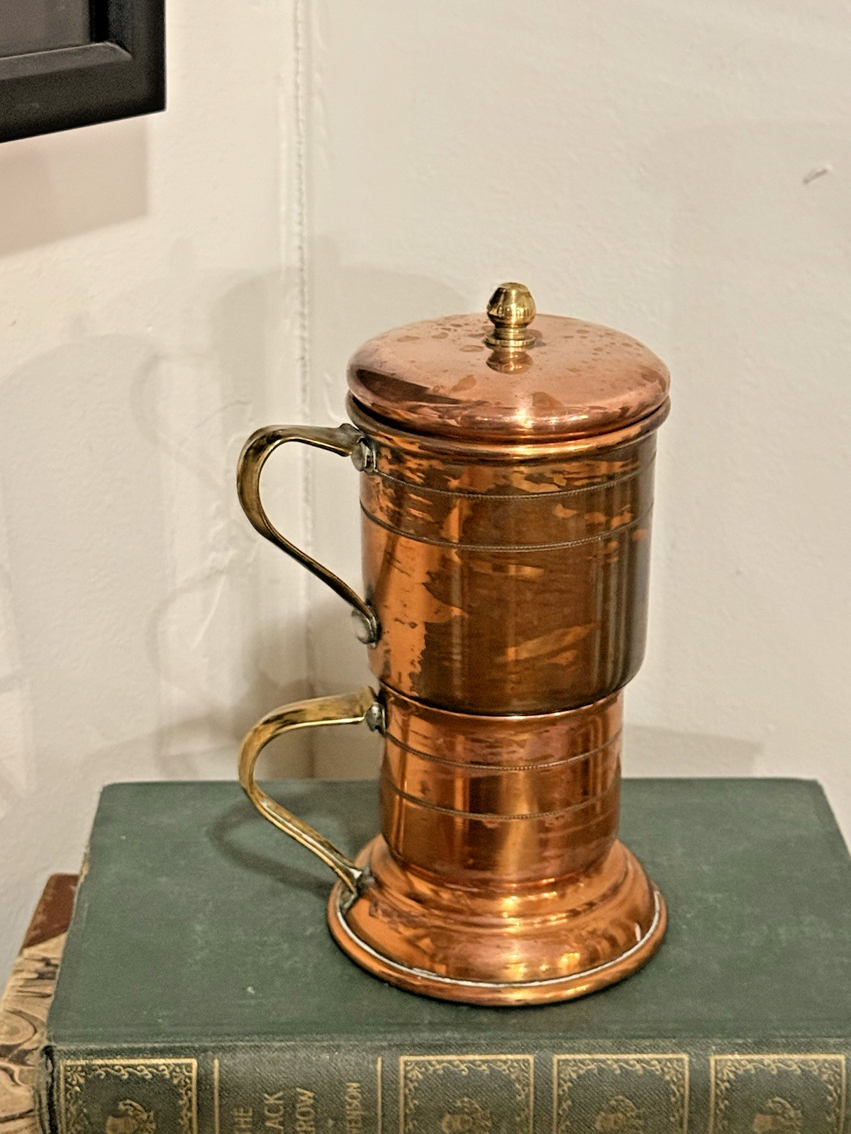Vintage Copper Coffee Pot Percolator Brass Handles 8&rdquo; European MCM