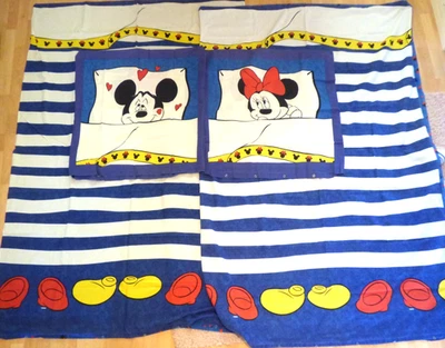 DISNEY Mickey & Minnie Wende-Bettwäsche (90er) blau weiss 4 teilig VINTAGE - Bild 1 von 4