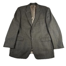 VTG Chaps Ralph Lauren Brown Houndstooth Sport Coat blazer 46L Tweed Lambswool