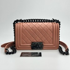 Chanel Small Le Boy Cinnamon Lambskin Bag Matte Black Metal Chain Crossbody
