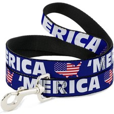Dog Leash 6-FEET 'MERICA/USA Silhouette Blue/White/US Flag WIDE 1.5"