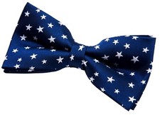 Classic Stars Woven Microfiber Pre-tied Bow Tie 5" Navy Blue With White Stars