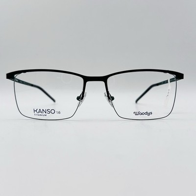 Woodys Brille Herren Damen eckig schwarz grün Titanium Kanso Halbrand FUKUDA NEU