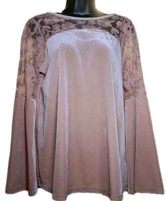 Women's Top, De Chance Brand,  Pink Sheer Velvet Princess Long Sleeves, Size L