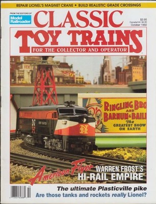 CLASSIC TOY TRAINS 10 1992 Lionel Magnet Crane; Frost's Flyer; Plasticville &c