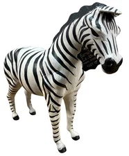 Vintage Leather Wrapped Zebra 12" Figurine Black & White Handmade Hand-painted 