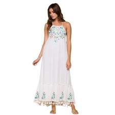 RAGA Ashlyn Embroidered Floral Strappy White Low Back Maxi Dress Size Large NWT