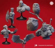Bust Collection | Deva, Goblin King, Mind Flayer, Northern Saw Whet Owl, Owlbear