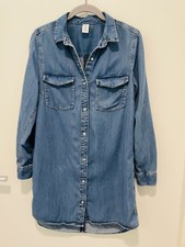 H M Denim Shirt Dress Size 6 Blue Button Front Tunic Casual Everyday