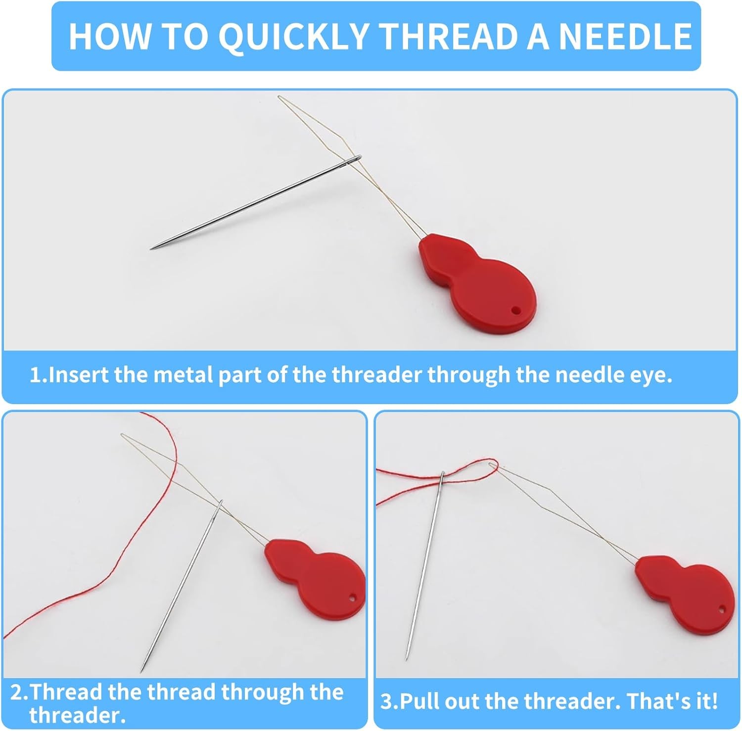 60 PCS Large Eye Sewing Needles Set – 3 Sizes with Threader for Hand Sewing 