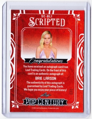 Brie Larson 2024 Leaf Pop Century Auto Card # 1/1 !! Captain