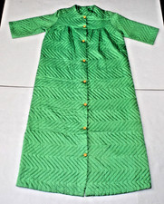Vintage House Coat Size L 50s Quilted Sparkling Emerald Green Gold Buttons