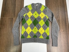J Crew Womens XS Gray 100 Lambswool Cardigan Argyle Button Up Sweater Warm