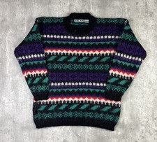 Vintage Mohair Sweater Knit Pullover Abstract Geometric Pattern sz M 90s Shaggy