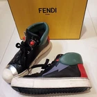 Auth FENDI Women's Monster High Top Sneakers Black Logo EU38 US8 Leather