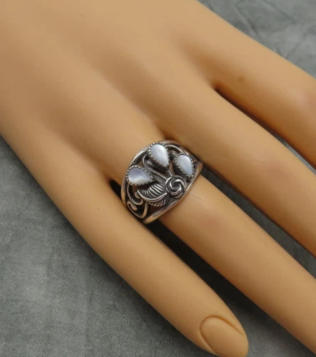 Wm Wheeler Sterling Silver Vtg Ring White Opalite Gemstone Sz 9 Cocktail 328f