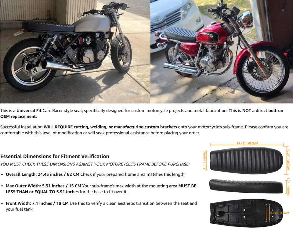 Black Flat Brat Seat Cafe Racer Vintage Cushion Saddle For Honda CB CL Yamaha SR Foto 4 de 4