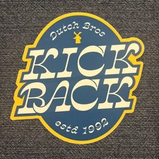 DUTCH Bros BROTHERS Coffee Sticker KICK BACK Blue Yellow Oval Text  January 2021