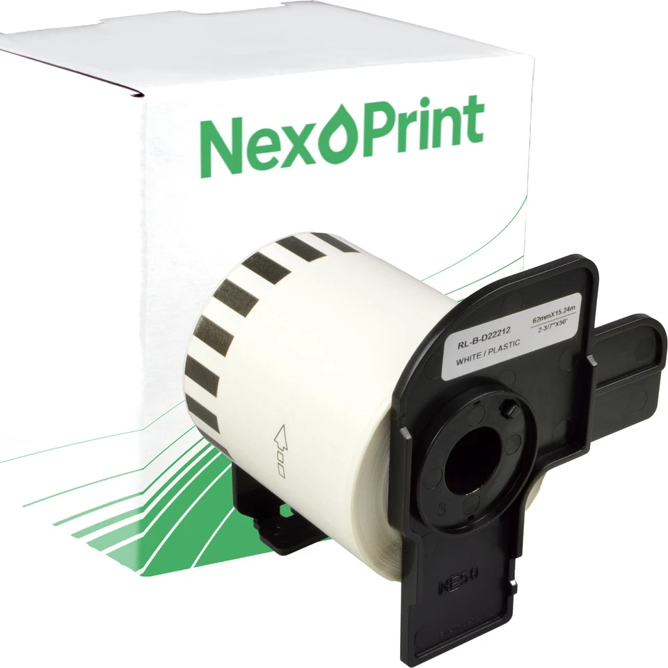NEXOPRINT Etiketten kompatibel zu Brother DK22212 weiss 62 x 15,24mm Rolle