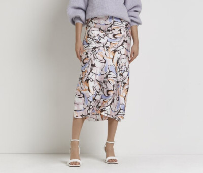 river island pink swirl print midi skirt size 12 UK