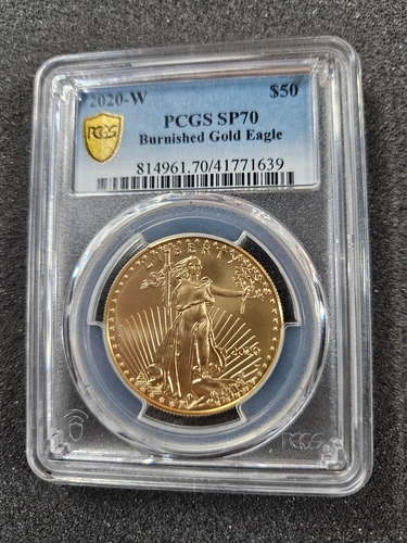 🌟 2020-W $50 Burnished Gold Eagle 1 Oz Gold SP70 PCGS SHIELD LABEL KEY DATE