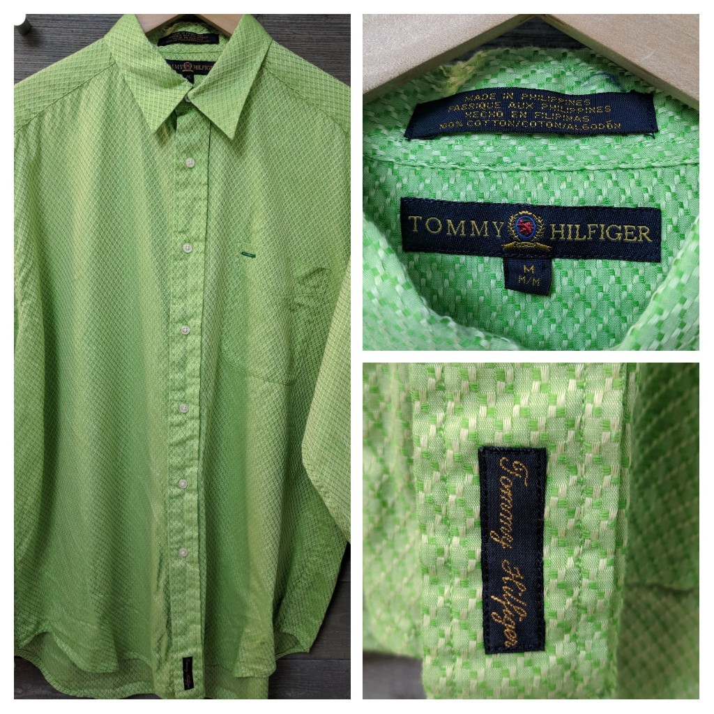 Tommy Hilfiger Men's Sz M Long Sleeve Button Front Shirt Bright Green | eBay