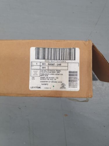 New Leviton 6A587-U48 Cat 6A UTP Angled 110-Style Patch Panels 48-Port 2RU Black - Picture 2 of 3