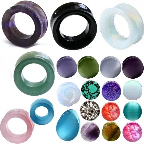 Ear Gauges Organic Stone Ear Plugs Hollow Centered Tunnels Double Saddle beveled - Image 4 of 4