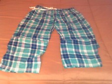 Women's Med. Multi-Color Blue Plaid Cotton Sleep Pants with no brand name