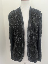 Niteline by Della Roufogali Vintage Black Silk Sequin Open Jacket Size M