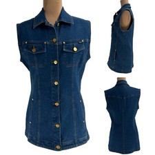 Vintage 90s Laurèl Jeans Escada Denim Button Up Sleeveless Vest Designer Top 38
