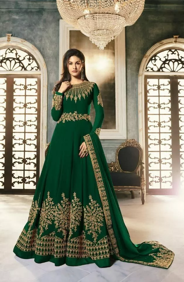 Embroidery Net Designer Anarkali Style Women Gown in Green -6626171049 |  Heenastyle