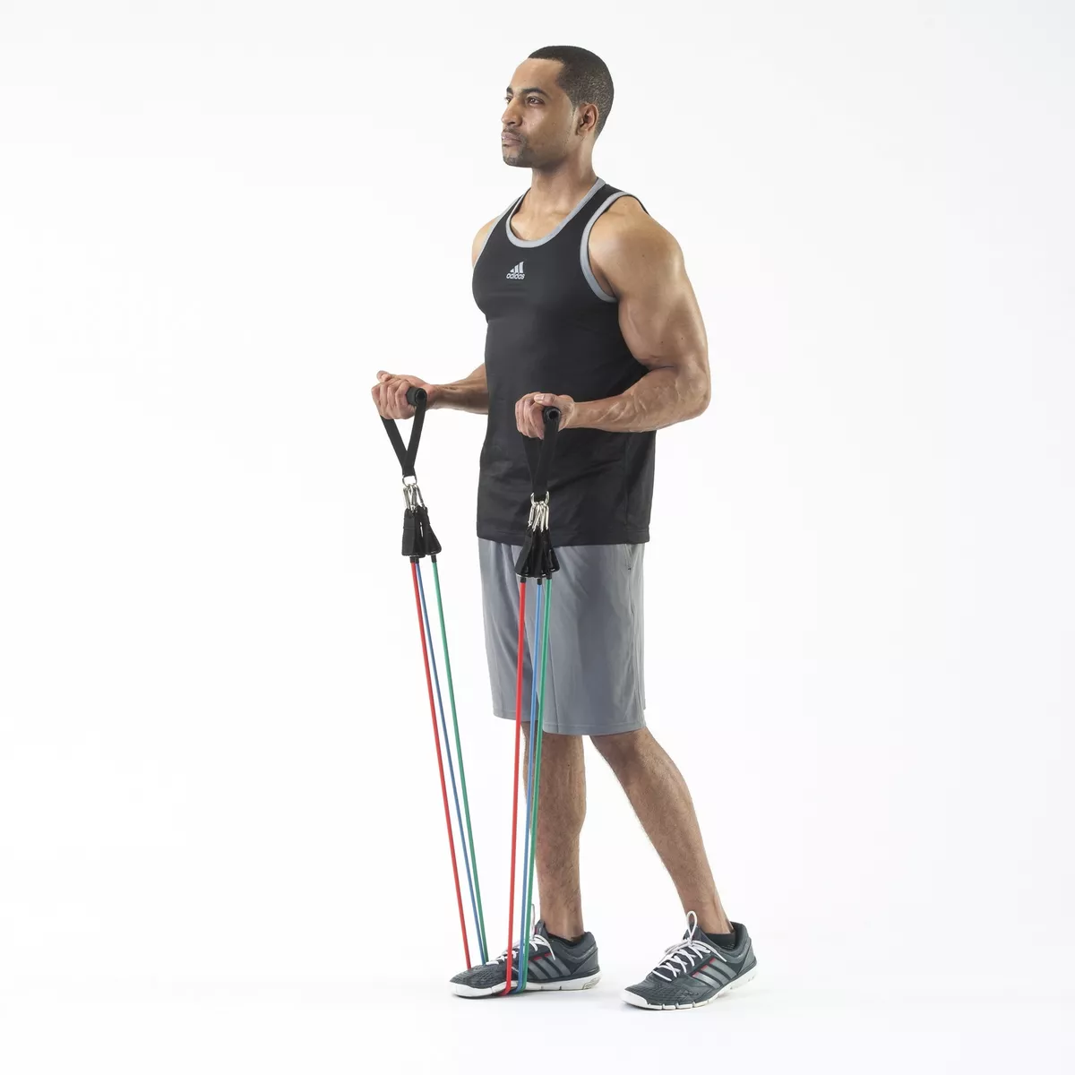 Black Mountain Products Rubber Resistance Band Set with Door Anchor Ankle Strap