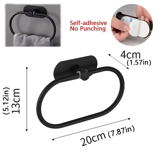 Bathroom Towel Ring Rack Holder Stainless Steel Wall Mounted Self-Adhesive - Picture 9 of 11
