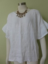 NWT ELENA BALDI Made ITALY Bell Sleeve White Linen Top Blouse Sizes S/M