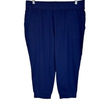 Denim  Co. Active French Terry Pull-On Crop Jogger Pants Solid Navy Large Size