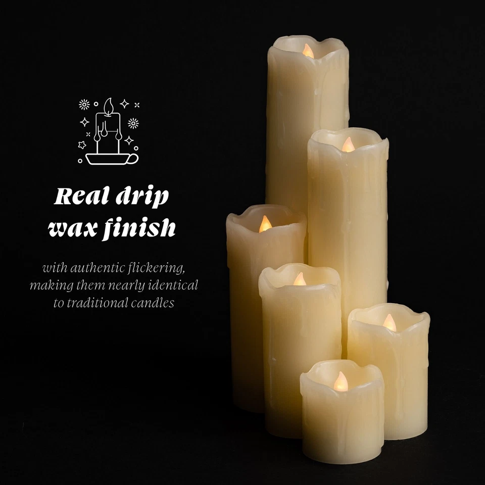 Halloween 6pcs Timer Flickering Flameless 2"-9" LED Pillar Candles Realistic - Image 4 of 4
