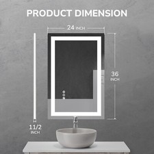 24x36in LED Bathroom Mirror, Anti-Fog, Dimmable, 3 Color, Lighted Wall Mount