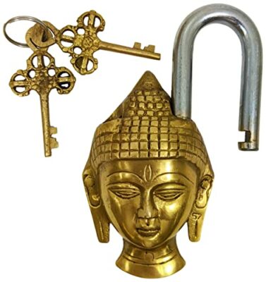 Solid & Sturdy Brass Buddha Padlock(2.75''Lx5.8''Tx1.4''W) w 2 Keys(2.9''Hx1.5''W)
