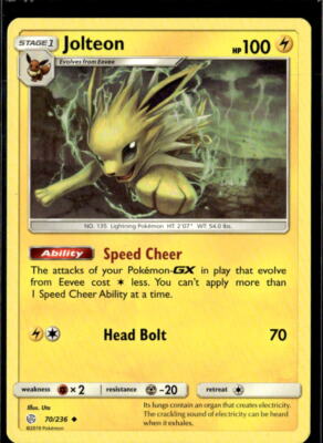 Pokemon Jolteon 70/236 Cosmic Eclipse Non Holo Uncommon 2 Card Lot