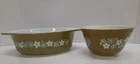 Pyrex Oval Dish 043 1 1/2 qt & Round Bowl 401 Spring Blossom Olive Green Vintage